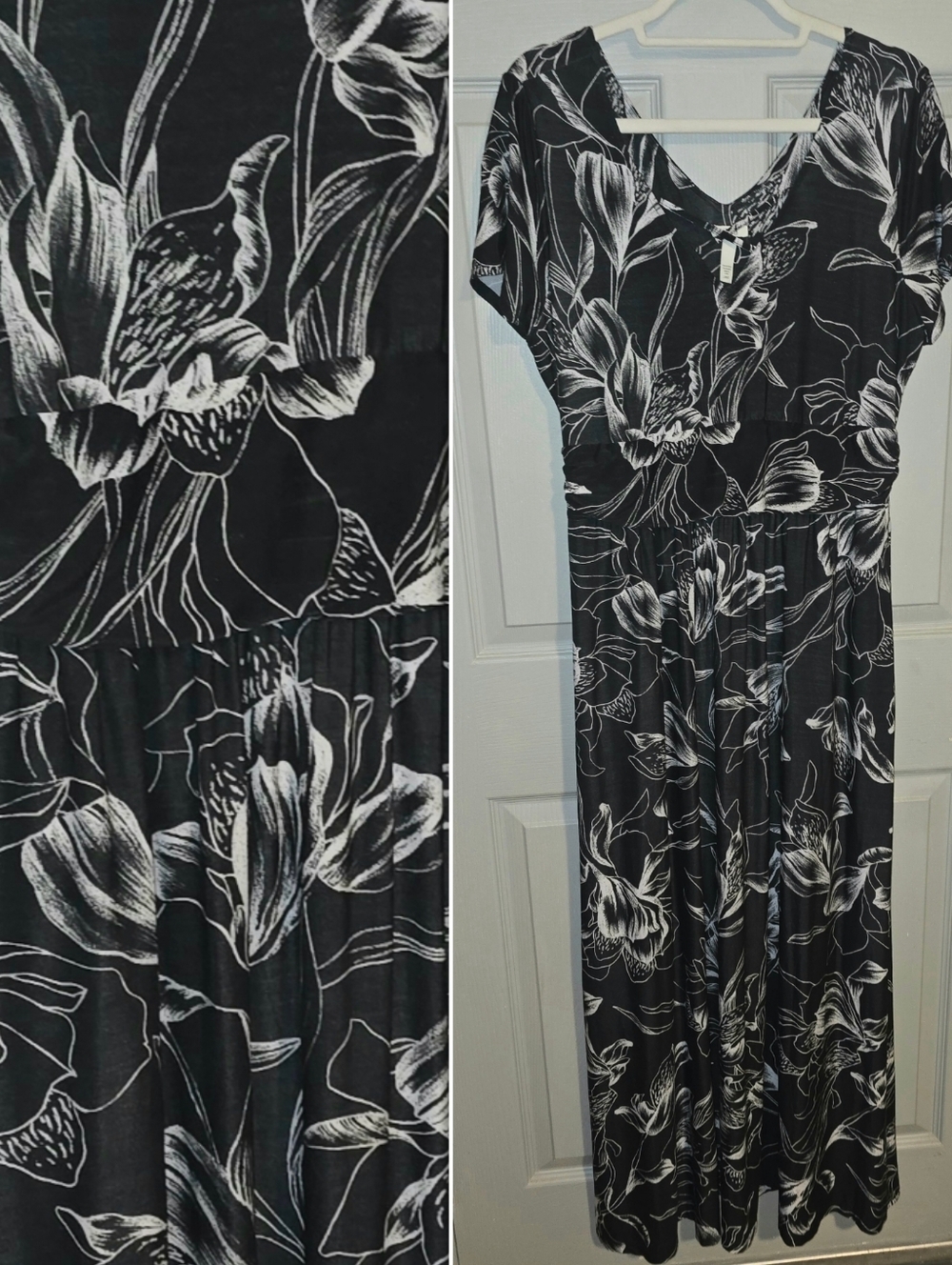 Soma Floral Print Black & White Super Soft & Stretchy Long Maxi Dress L